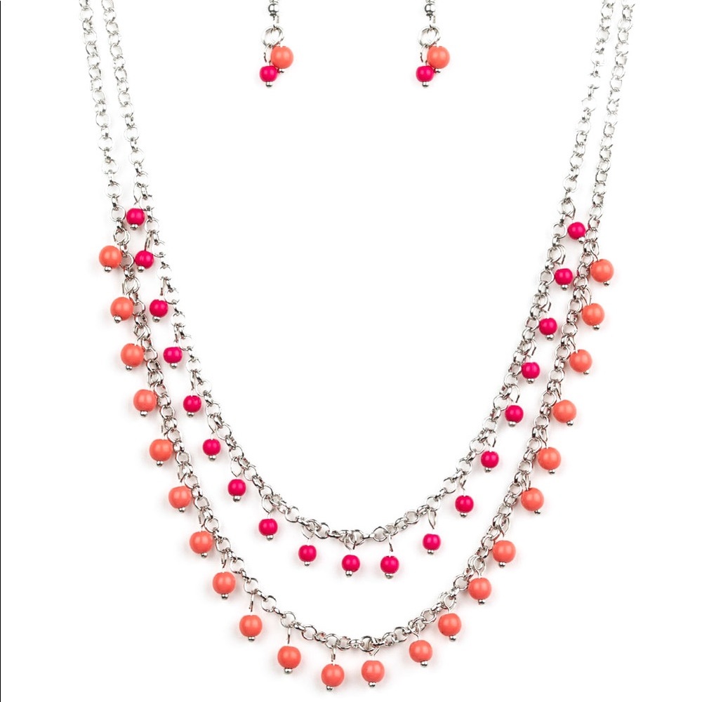 Hot pink and coral double layer necklace